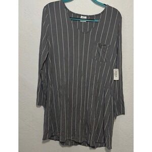 Soma Cool Nights Sleepshirt Nightgown Womens L Gray Stripe Long Sleeve Stretch
